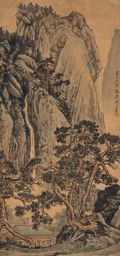 吴■木 晴峦萧寺图 轴 68×32cm